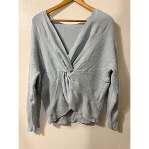 Womens Blue‎ Knit Twist Front Reversible V Neck Long Sleeve Sweater Top Size M